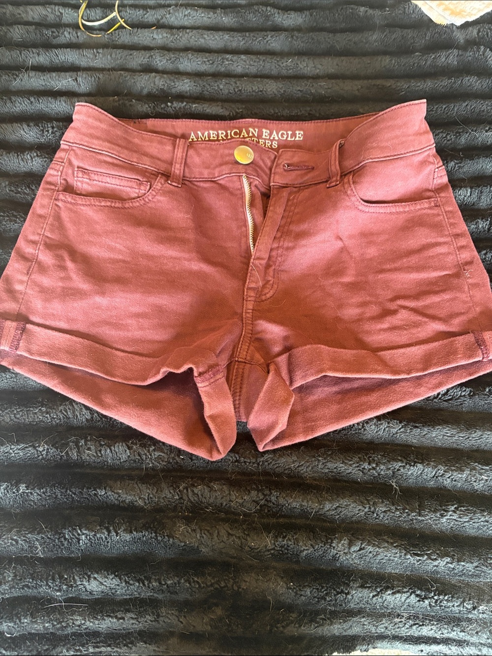 American Eagle Outfitters Women's Maroon Cuffed Denim Shorts